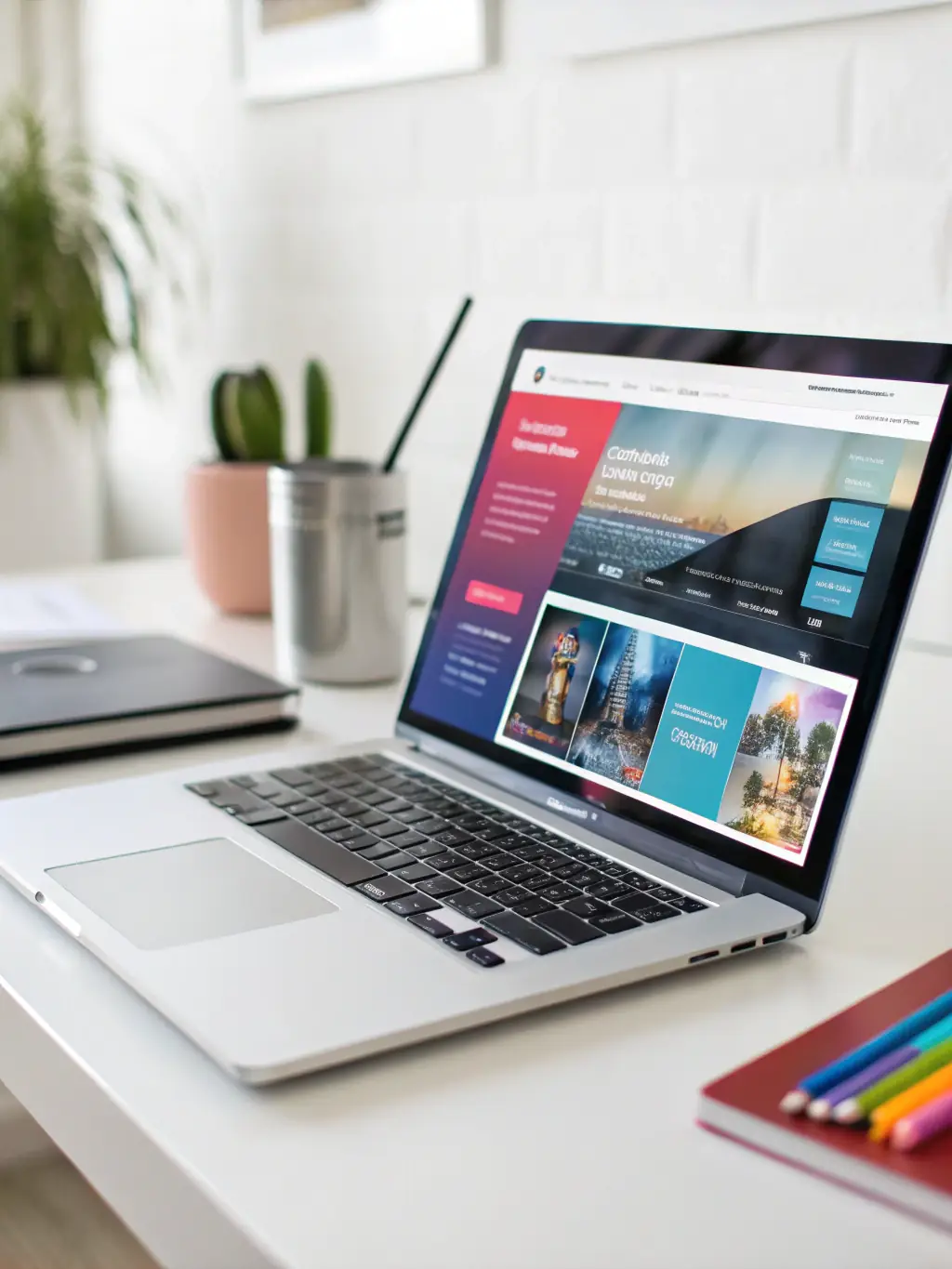 A sophisticated landing page design featuring a minimalist layout with high-quality images of luxury home interiors, promoting Hello Pigeon's landing page optimization service.